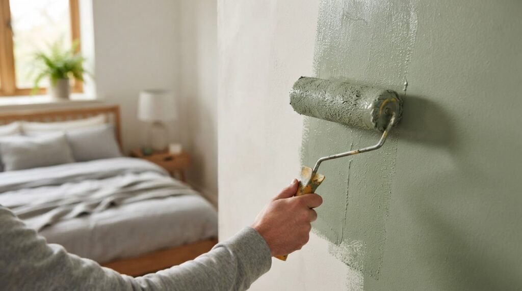 aplicação de cores de tinta para quarto em verde sálvia